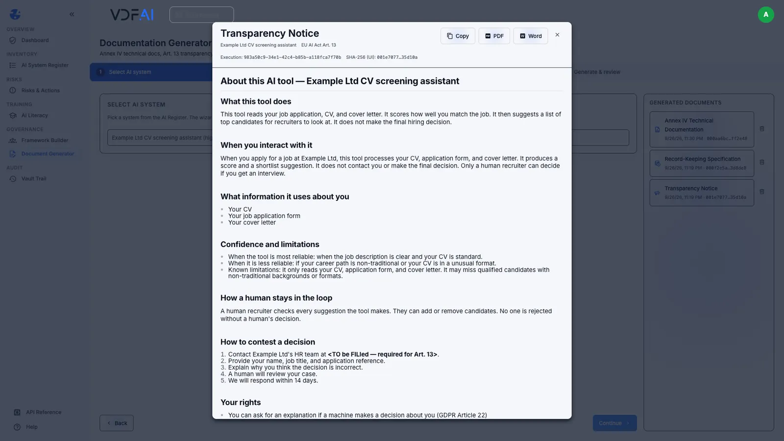 The applicant notice with its contest section and a response time nobody had agreed