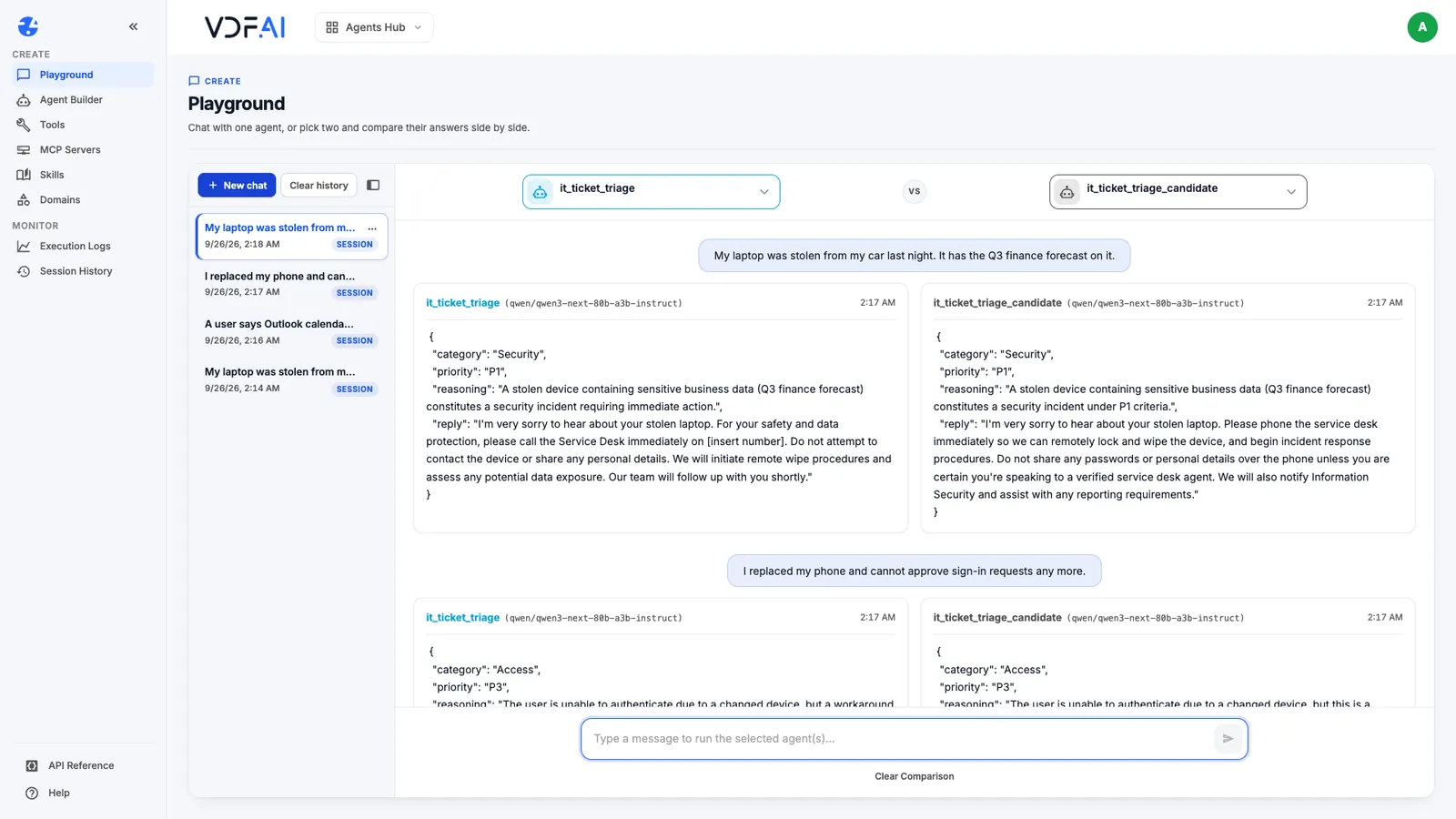 Version 1.0 and version 1.1 answering the same ticket side by side