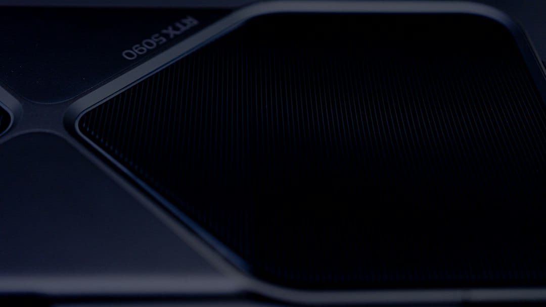 Close-up of a GeForce RTX 3090 graphics card, a 24 GB consumer GPU of the kind people use to run open-weight language models at home and at work