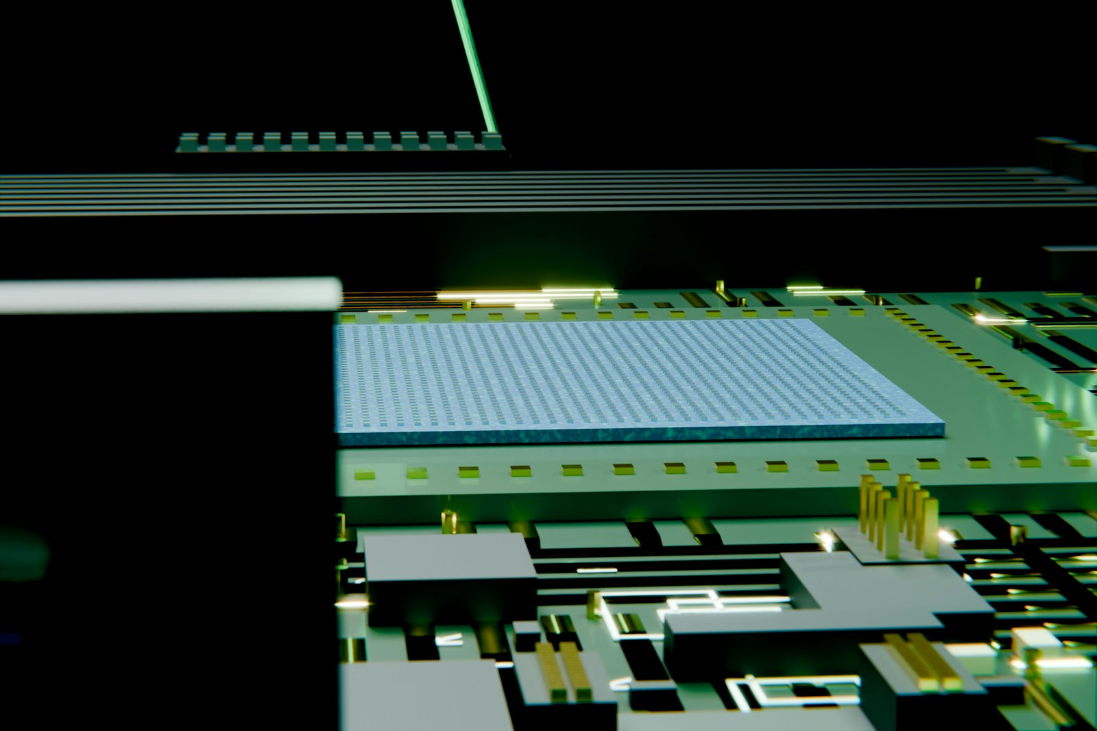 Electronic circuit board with a prominent blue microchip, representing the enterprise AI infrastructure choice between IBM watsonx and purpose-built on-premises AI platforms
