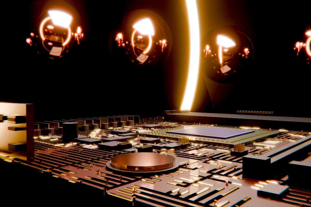Close-up of a circuit board lit by golden light, representing the GPU memory that long-context inference consumes in an on-premises AI data centre