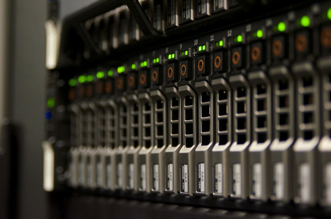 Server rack with blinking green status lights in a secure data centre — representing on-premise AI infrastructure and sovereign compute for private enterprise deployments
